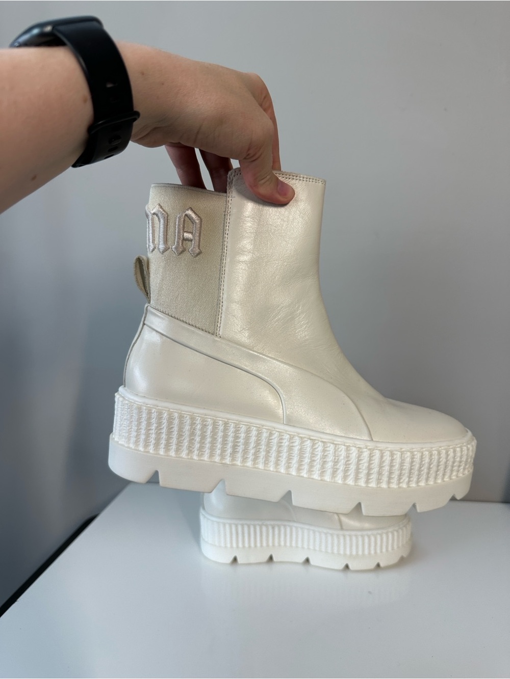 Puma Fenty by Rhianna Chelsea White Combat Boots Size 7 Punk - Picture 11 of 14